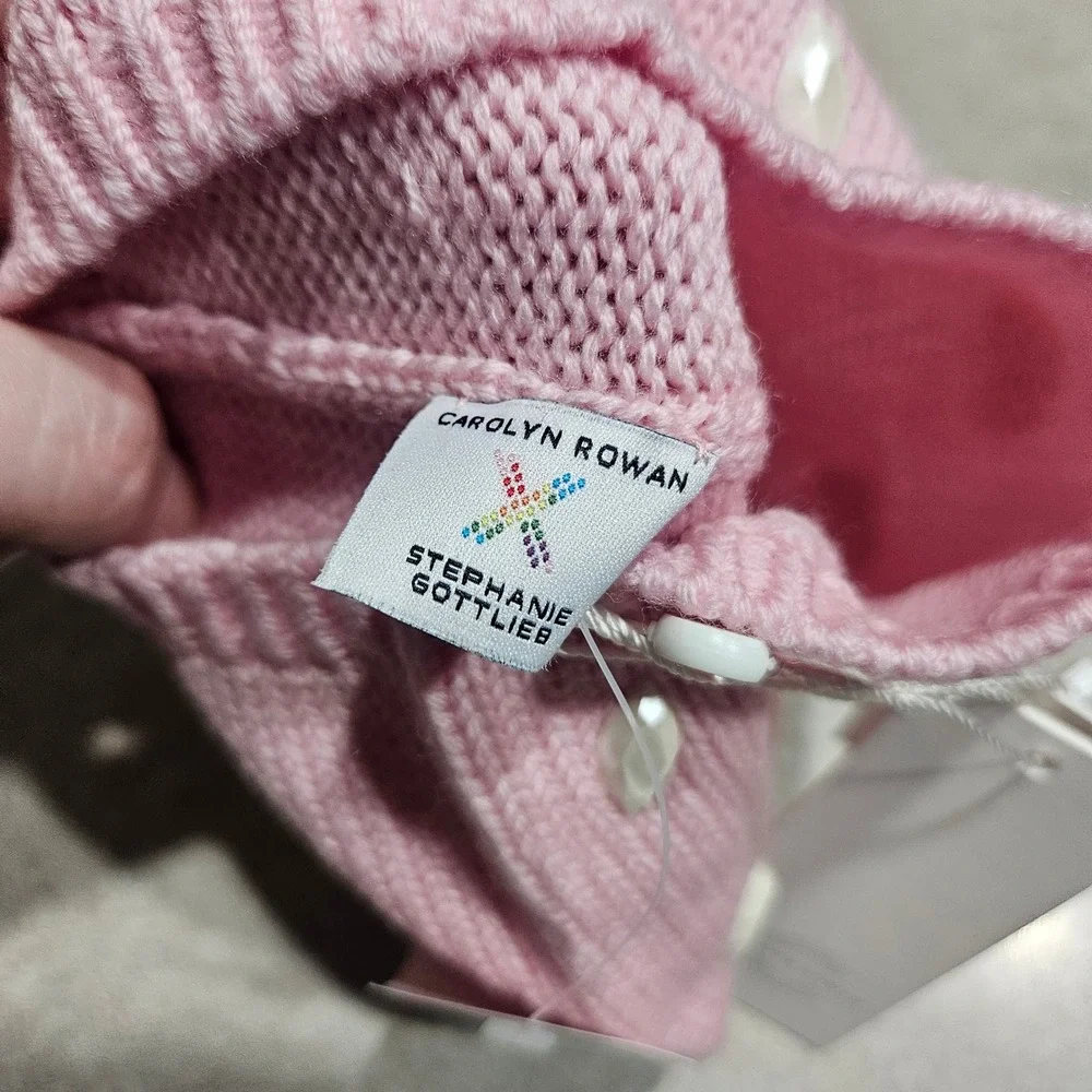 Carolyn Rowan Beanie Kids OS Pink Merino Wool Pearl Cabochon Luxury Winter Hat